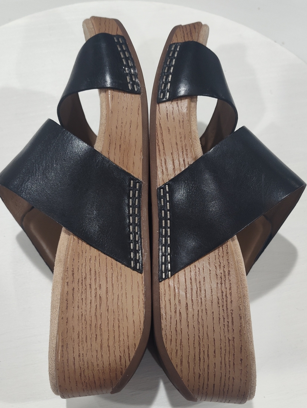 Dansko Lacee Black Leather Wedge Sandals Size 38 - Picture 2 of 8